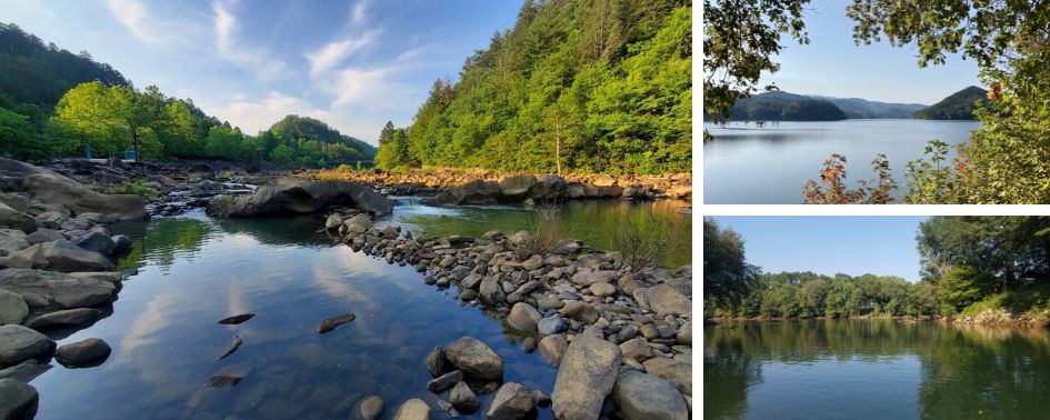 Calm section of the Ocoee River ideal for fishing and wading