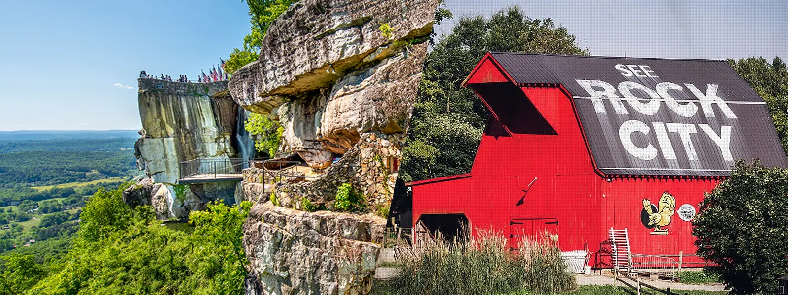 Rock City entrance and cliffside views on Lookout Mountain