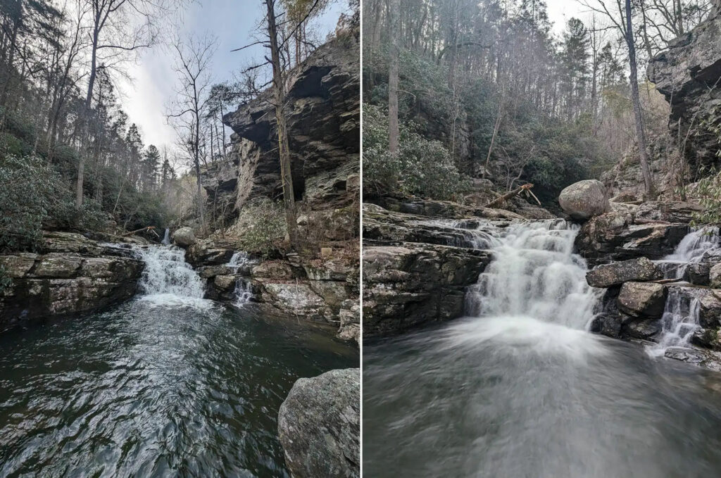 Lower Rainbow Falls flowing into a rocky pool near Benton, Tennessee
