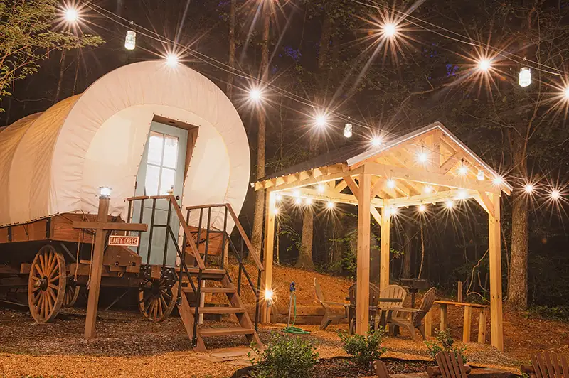 caney creek camping wagon exterior night