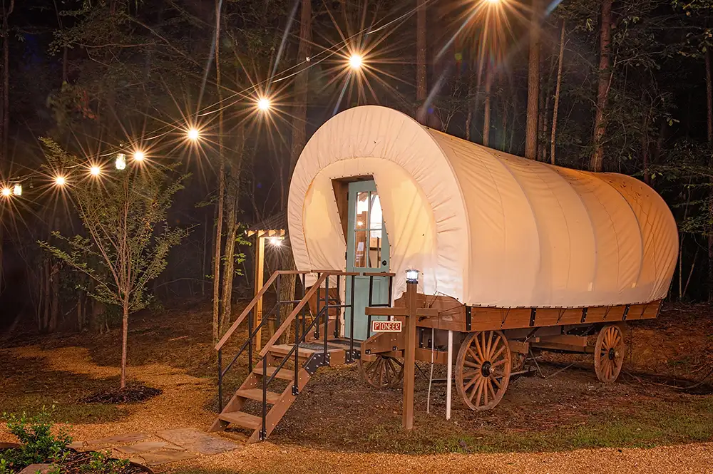 the pioneer covered wagon glamping
